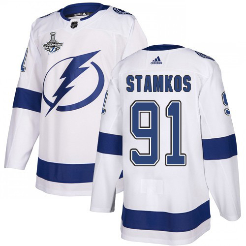 Adidas Tampa Bay Lightning #91 Steven Stamkos White Road Authentic Youth 2020 Stanley Cup Champions Stitched NHL Jersey->youth nhl jersey->Youth Jersey